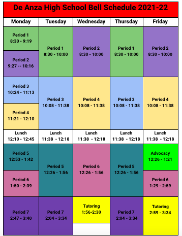 De Anza HS Bell Schedule